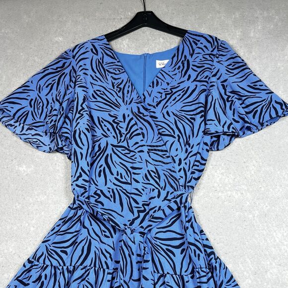 Eliza J Dress 20W Periwinkle Blue Animal Print Zebra Stripe Ruffle Sleeve Dress - Picture 3 of 13